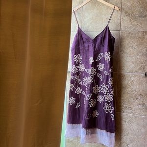 Vintage British India Traveler Slip Dress Batik Cotton Embroidered Beaded Asia M